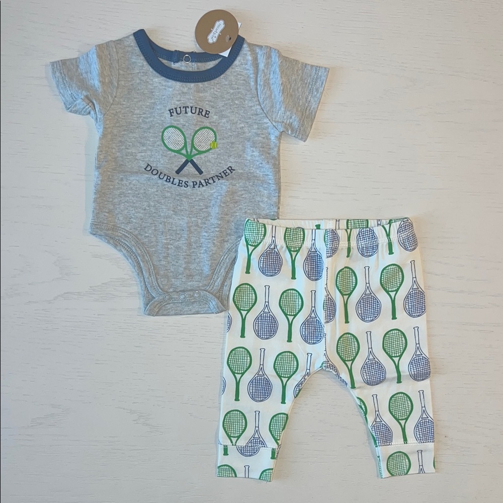 Mud Pie Baby Boy Tennis Set Bodysuit Pants 0-3 6-9 months
